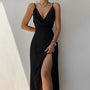 Sommerkleid | Ärmellos | Bustier | Kordelzug | Herz-Ausschnitt | Seitenschlitz-Knie Länge - 1 Schicht-Schwarz-S-Luzern Mode