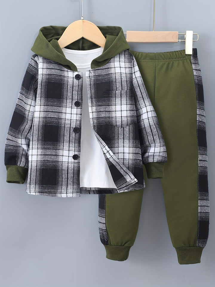 2-teiliges Jungen-Set Jordy mit kariertem Herbst-Hoodie und Jogginghose