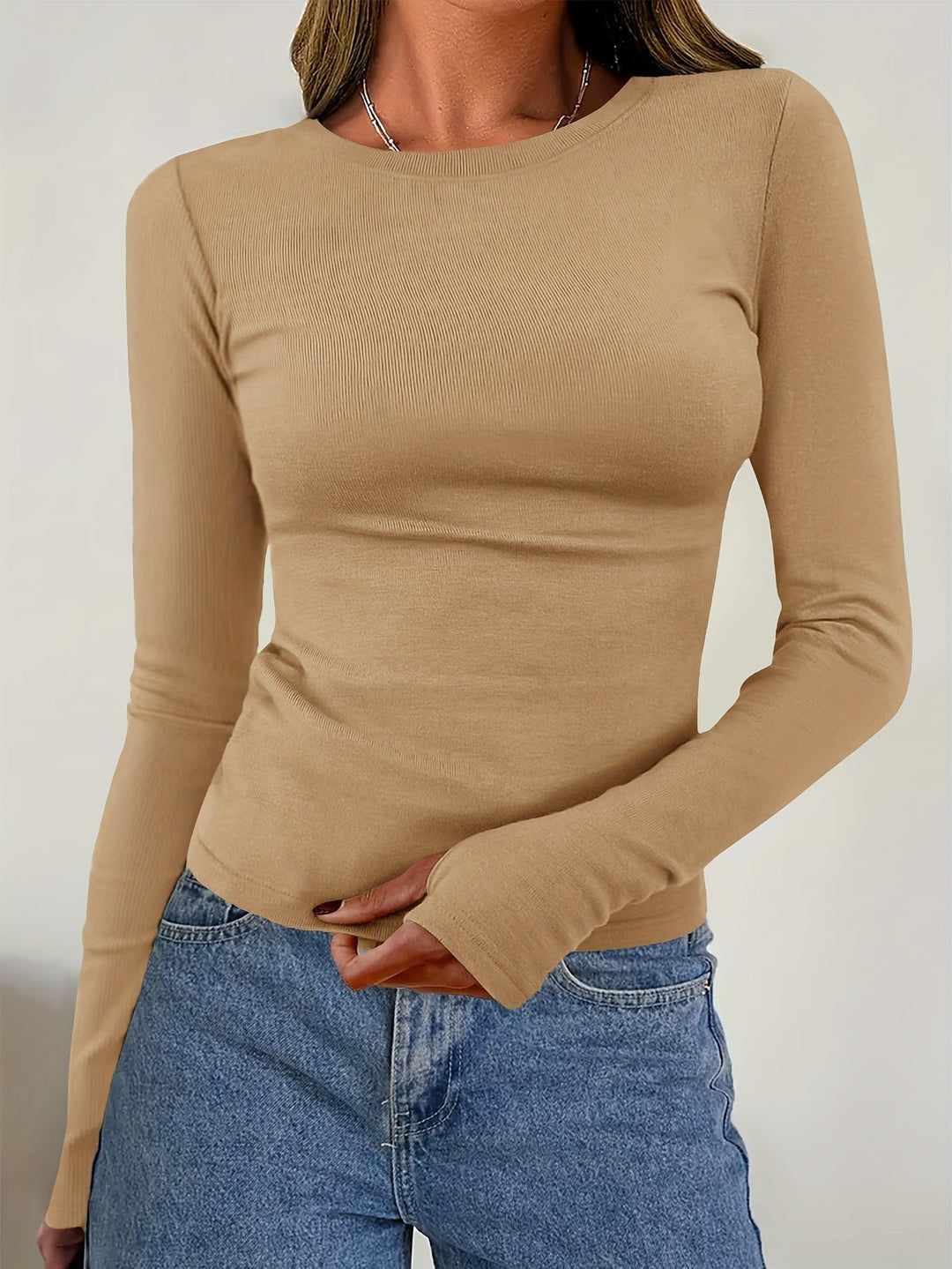 Damen Langarm Top mit Rundhalsausschnitt für Herbst & Winter – Vivienne
