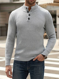 Herren Strickpullover mit Stehkragen und Knopfleiste-Grau-M-Luzern Mode