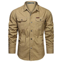 Herren Langarmhemd mit Taschen - Freizeit Business Hemd-Khaki-S-Luzern Mode
