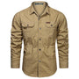 Herren Langarmhemd mit Taschen - Freizeit Business Hemd-Khaki-S-Luzern Mode
