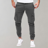 Herren Cargo-Hose | Lang | Schmale Passform | Uni | Kordelzug | Taschen-Dunkelgrau-S-Luzern Mode
