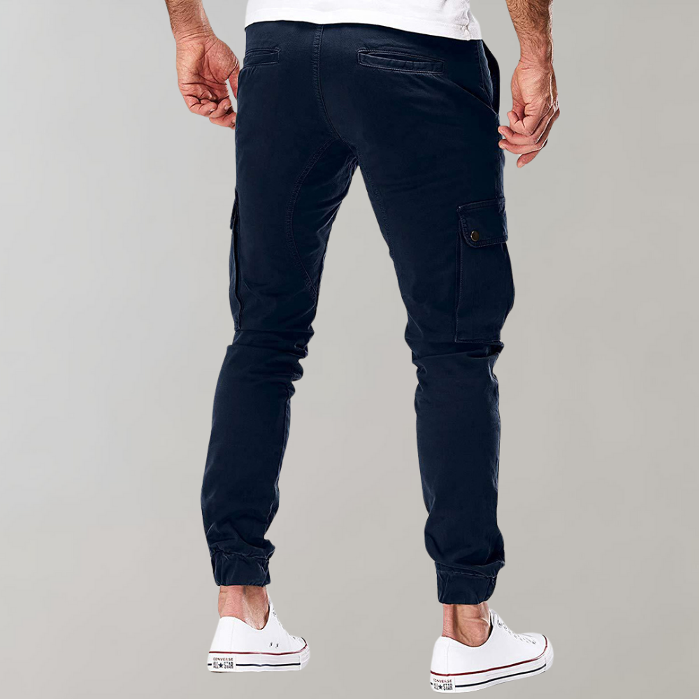 Herren Cargo-Hose | Lang | Schmale Passform | Uni | Kordelzug | Taschen-Luzern Mode