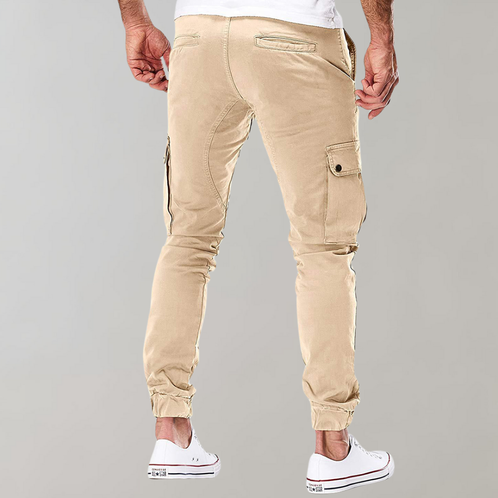 Herren Cargo-Hose | Lang | Schmale Passform | Uni | Kordelzug | Taschen-Luzern Mode