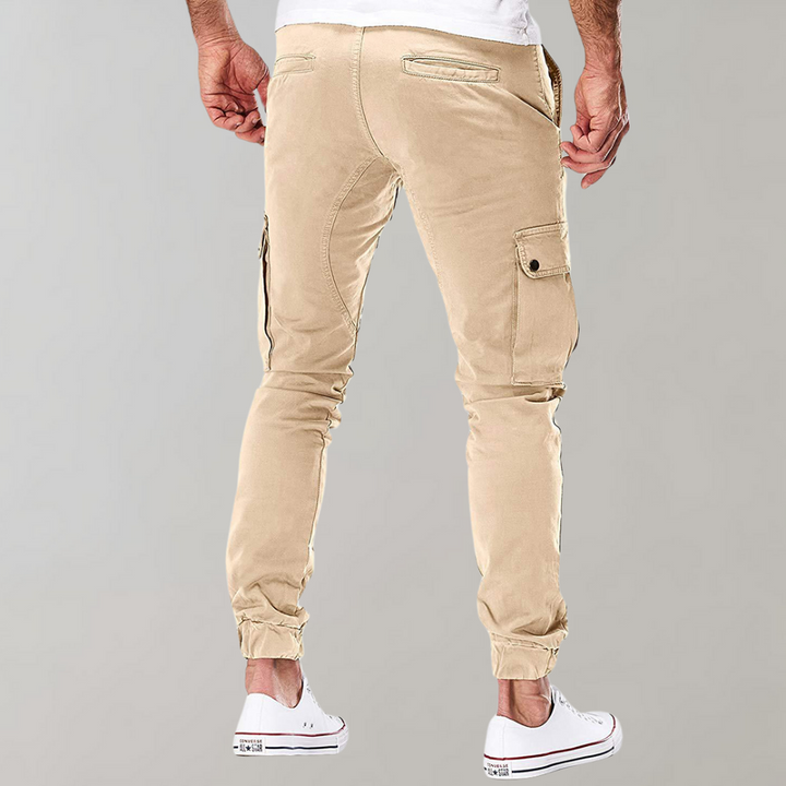 Herren Cargo-Hose | Lang | Schmale Passform | Uni | Kordelzug | Taschen-Luzern Mode