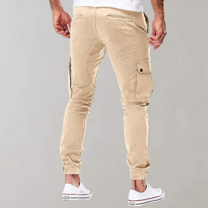 Herren Cargo-Hose | Lang | Schmale Passform | Uni | Kordelzug | Taschen-Luzern Mode