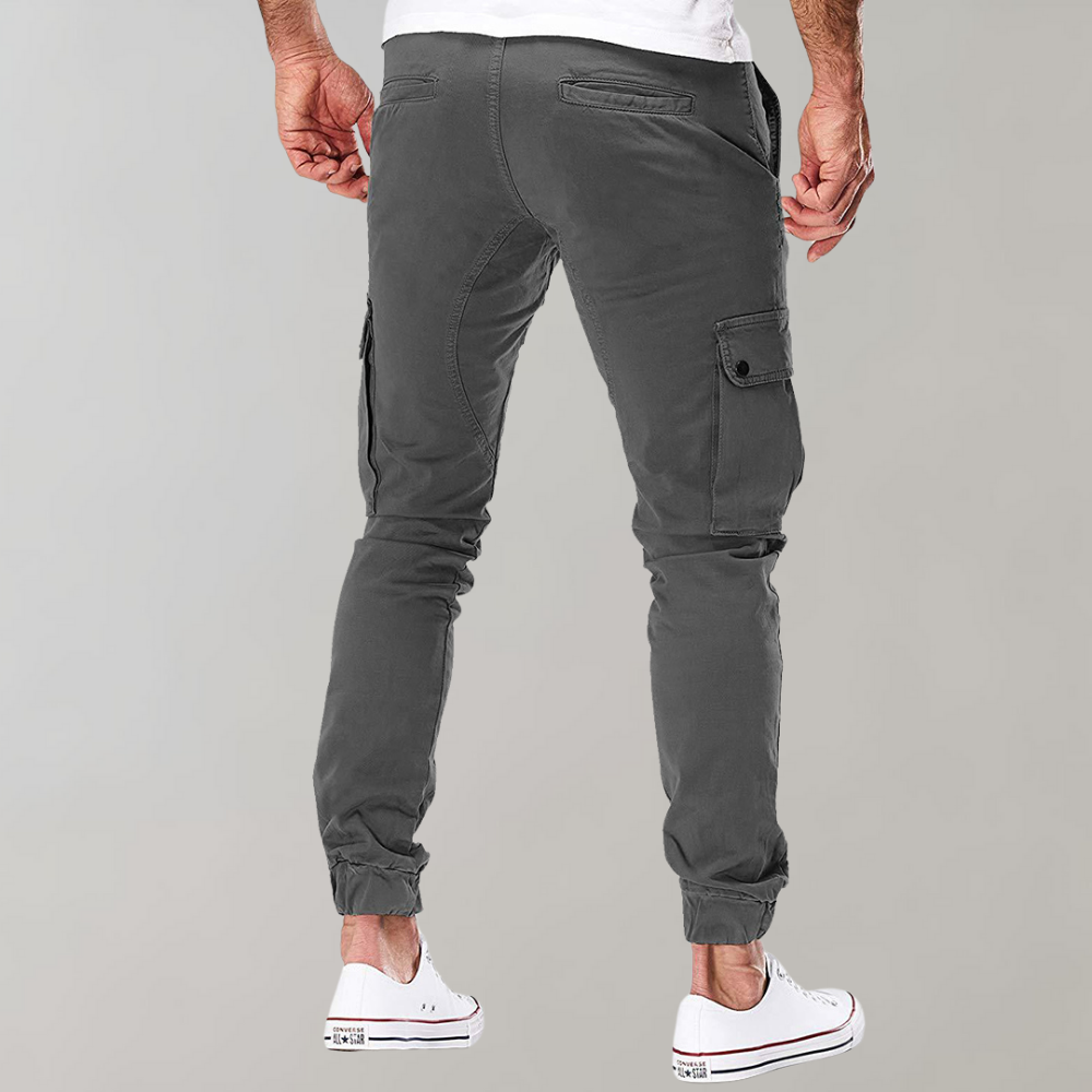 Herren Cargo-Hose | Lang | Schmale Passform | Uni | Kordelzug | Taschen-Luzern Mode