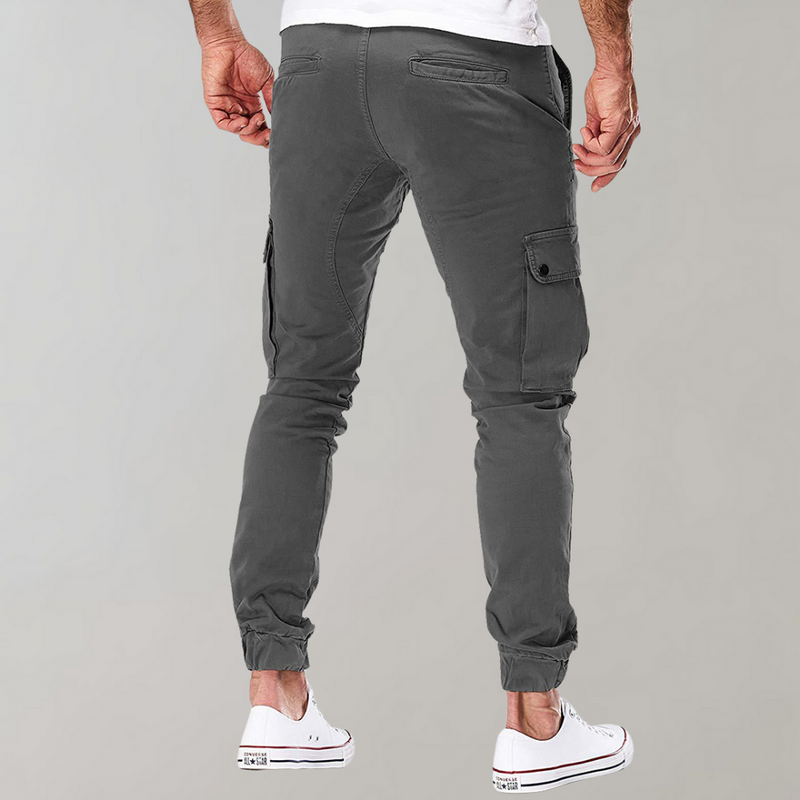 Herren Cargo-Hose | Lang | Schmale Passform | Uni | Kordelzug | Taschen-Luzern Mode