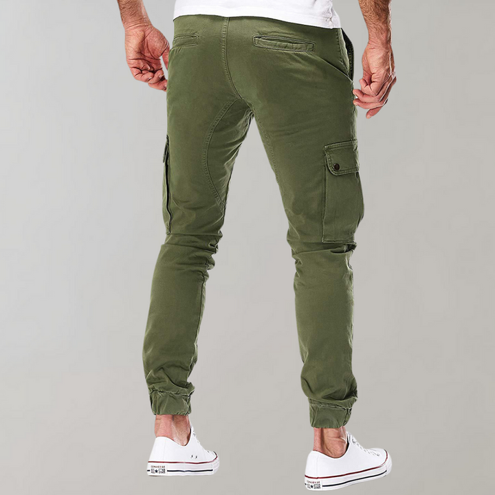 Herren Cargo-Hose | Lang | Schmale Passform | Uni | Kordelzug | Taschen-Luzern Mode