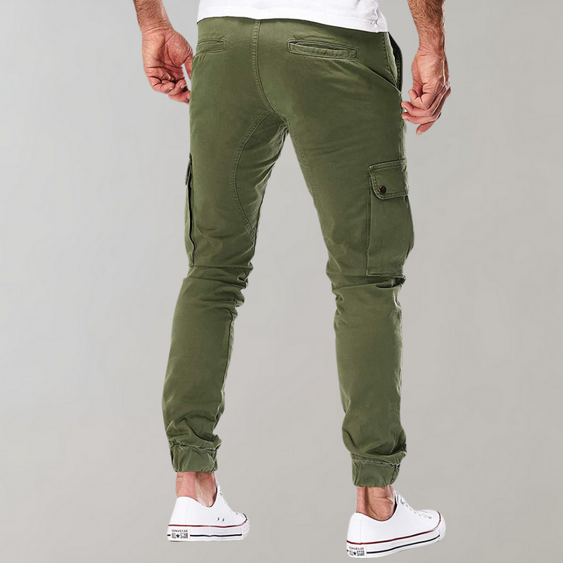 Herren Cargo-Hose | Lang | Schmale Passform | Uni | Kordelzug | Taschen-Luzern Mode