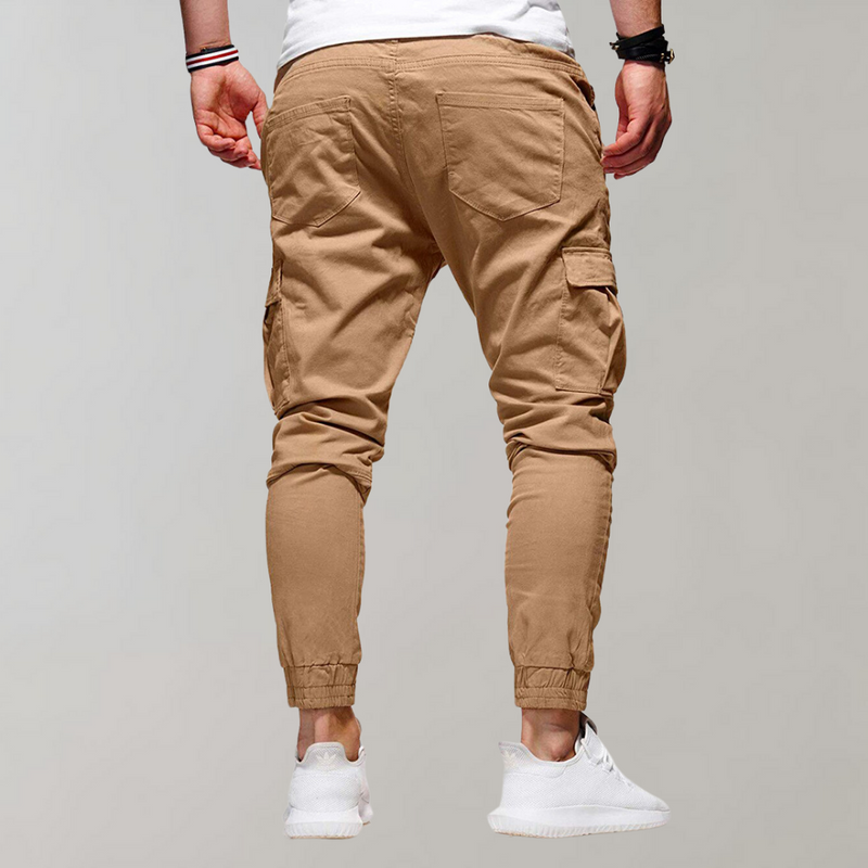 Herren Cargo-Hose | Lang | Schmale Passform | Uni | Kordelzug | Taschen-Luzern Mode