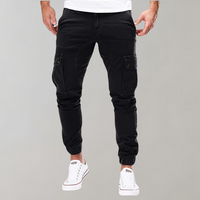 Herren Cargo-Hose | Lang | Schmale Passform | Uni | Kordelzug | Taschen-Schwarz-S-Luzern Mode