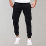 Herren Cargo-Hose | Lang | Schmale Passform | Uni | Kordelzug | Taschen-Schwarz-S-Luzern Mode
