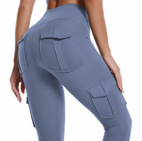 Damen Sport Leggings mit Taschen für Fitness und Yoga-Blau-XS-Luzern Mode