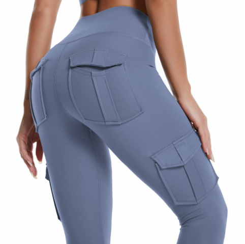 Damen Sport Leggings mit Taschen für Fitness und Yoga-Blau-XS-Luzern Mode