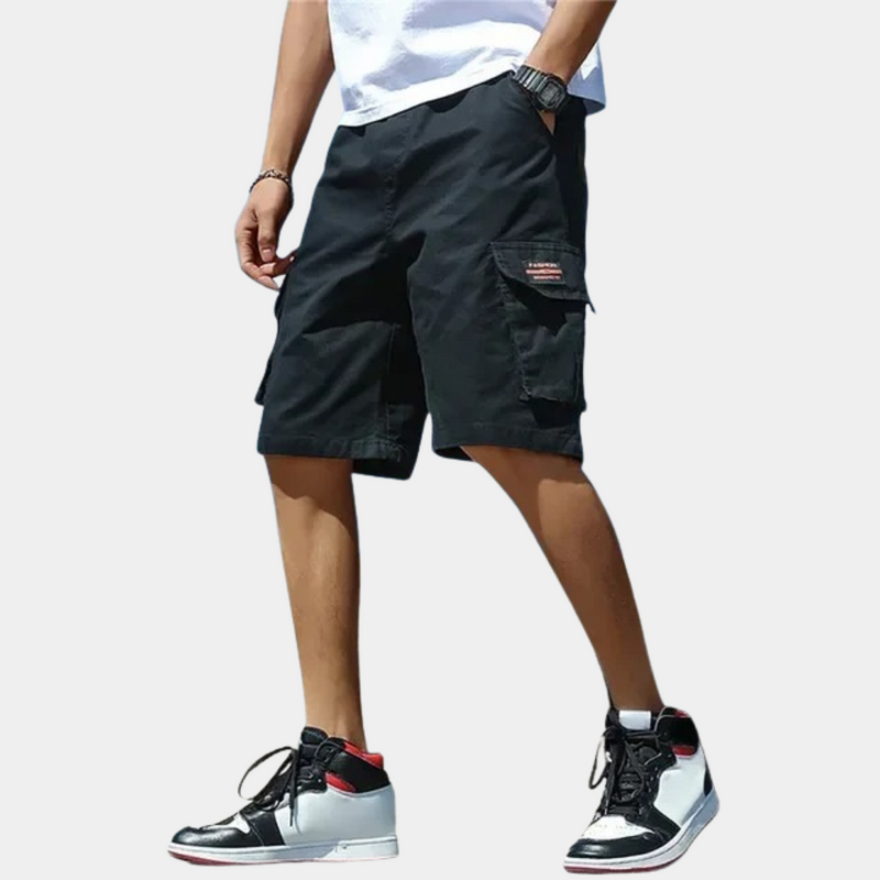 Herren Cargo Shorts mit Taschen für Outdoor-Aktivitäten-Schwarz-M-Luzern Mode