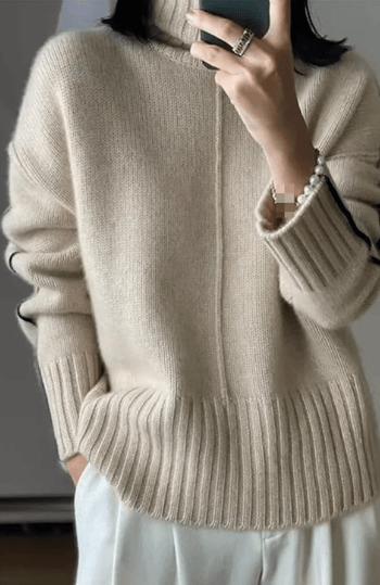 Weicher Kaschmirmix Damenpullover mit Stehkragen – Liv