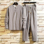 Herren Leinen Pyjama Set mit Stehkragen und Kordelzug-Grau-M-Luzern Mode