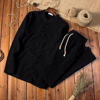 Herren Leinen Pyjama Set mit Stehkragen und Kordelzug-Luzern Mode