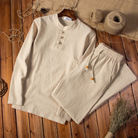 Herren Leinen Pyjama Set mit Stehkragen und Kordelzug-Luzern Mode