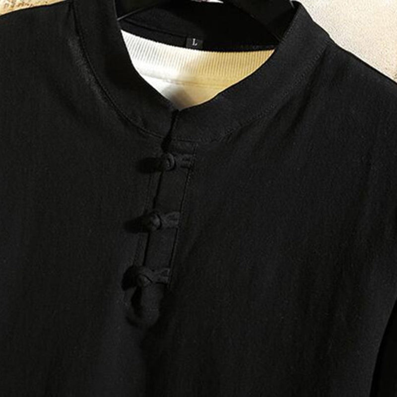 Herren Leinen Pyjama Set mit Stehkragen und Kordelzug-Luzern Mode