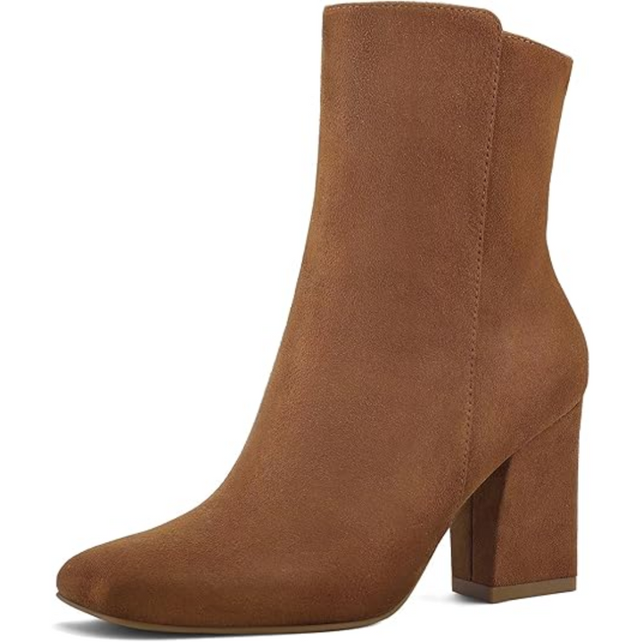 Damen Wildleder Stiefelette mit Blockabsatz für Herbst-Braun-36-Luzern Mode