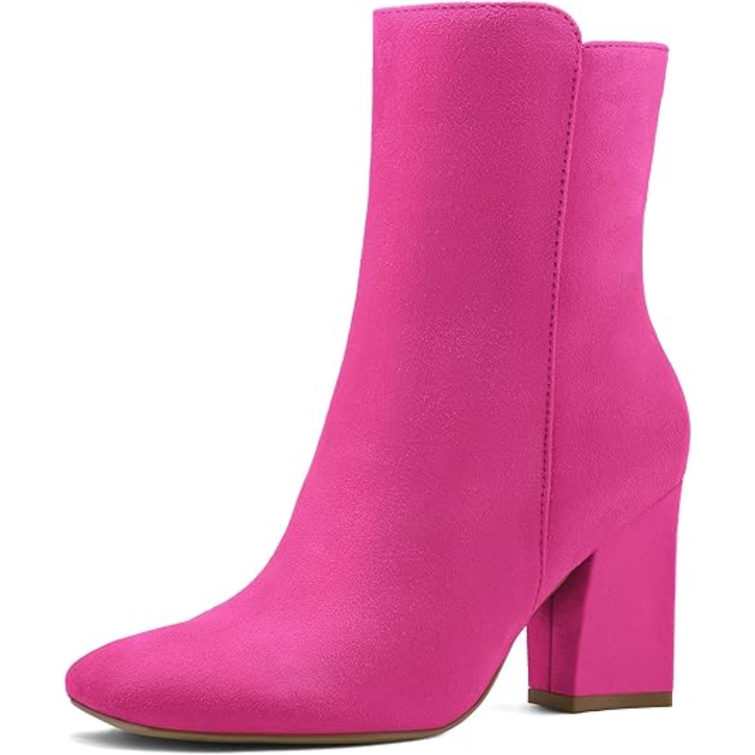 Damen Wildleder Stiefelette mit Blockabsatz für Herbst-Rosa-36-Luzern Mode