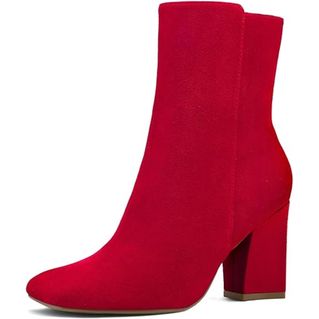 Damen Wildleder Stiefelette mit Blockabsatz für Herbst-Rot-36-Luzern Mode
