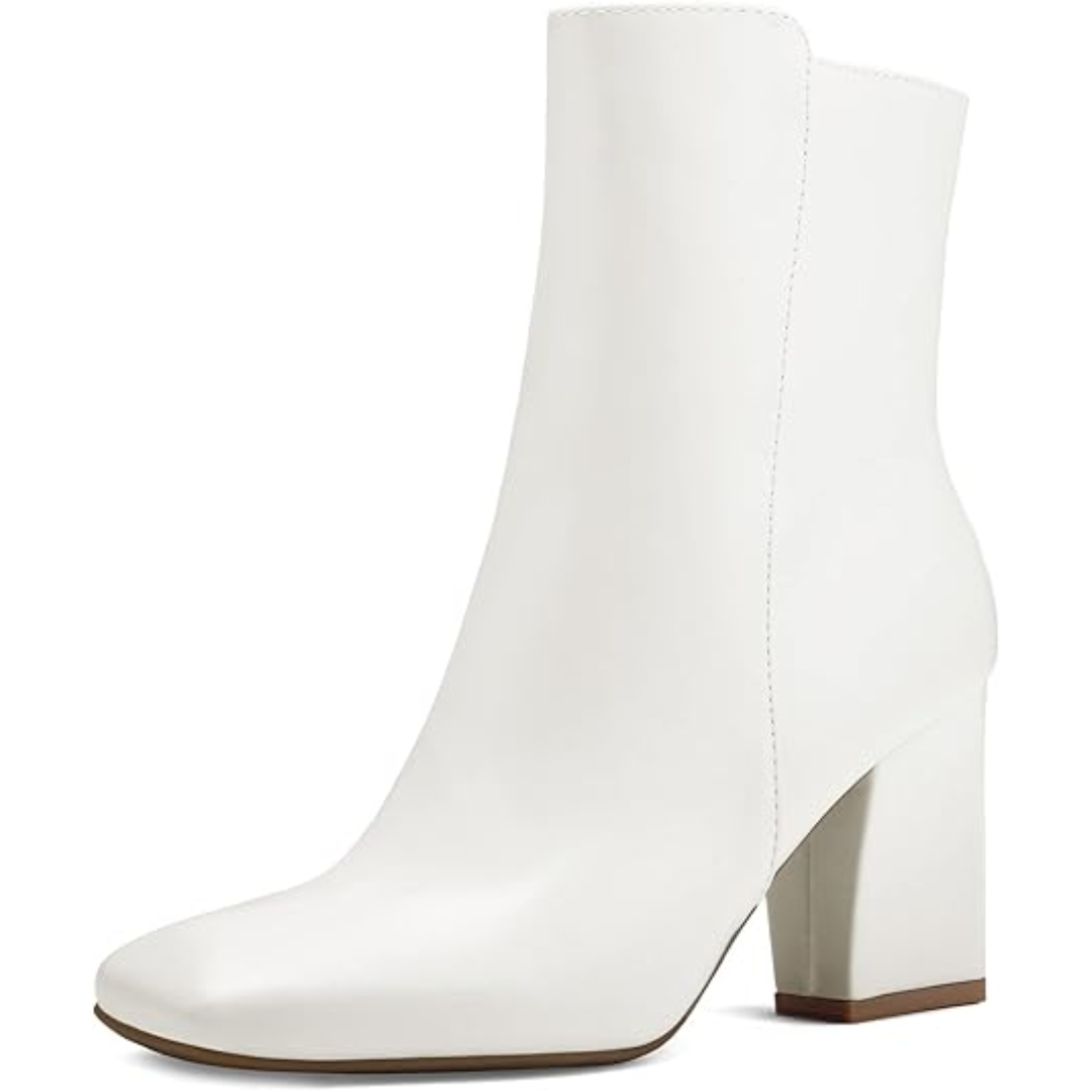 Damen Wildleder Stiefelette mit Blockabsatz für Herbst-Weiß PU-36-Luzern Mode