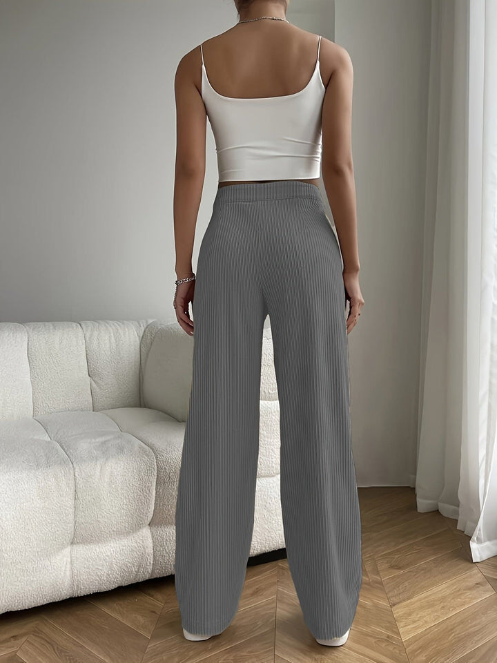 Damen Elegante Plissee-Hose mit Hohem Bund für Büro-Grau-XS-Luzern Mode