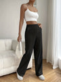 Damen Elegante Plissee-Hose mit Hohem Bund für Büro-Schwarz-XS-Luzern Mode
