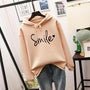 Damen Hoodie mit "Smile" Print und Kapuze - Lässiger Stil-Aprikose-S-Luzern Mode
