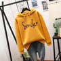 Damen Hoodie mit "Smile" Print und Kapuze - Lässiger Stil-Gelb-S-Luzern Mode