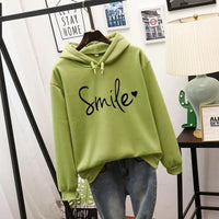 Damen Hoodie mit "Smile" Print und Kapuze - Lässiger Stil-Grün-S-Luzern Mode