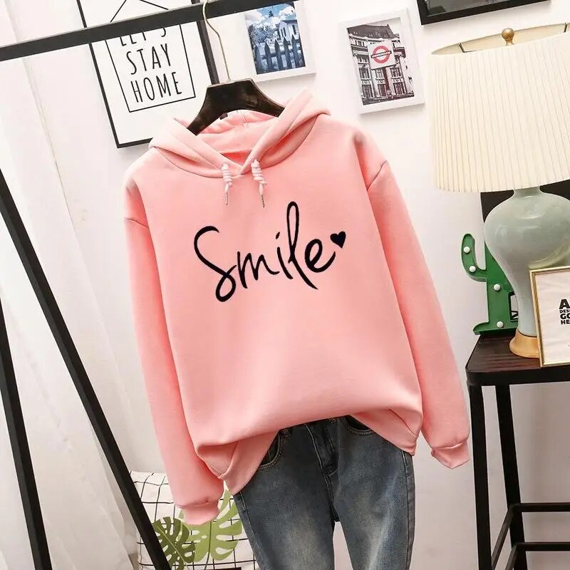Damen Hoodie mit "Smile" Print und Kapuze - Lässiger Stil-Rosa-S-Luzern Mode