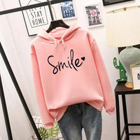 Damen Hoodie mit "Smile" Print und Kapuze - Lässiger Stil-Rosa-S-Luzern Mode