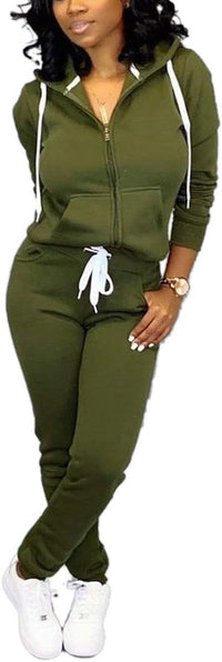 Damen Jogginganzug Kapuzenpullover Set Freizeitanzug-Armeegrün-S-Luzern Mode