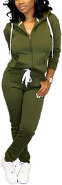 Damen Jogginganzug Kapuzenpullover Set Freizeitanzug-Armeegrün-S-Luzern Mode
