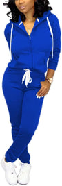 Damen Jogginganzug Kapuzenpullover Set Freizeitanzug-Blau-S-Luzern Mode