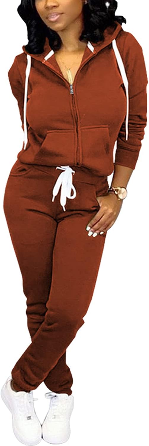 Damen Jogginganzug Kapuzenpullover Set Freizeitanzug-Braun-S-Luzern Mode
