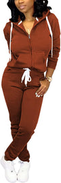 Damen Jogginganzug Kapuzenpullover Set Freizeitanzug-Braun-S-Luzern Mode