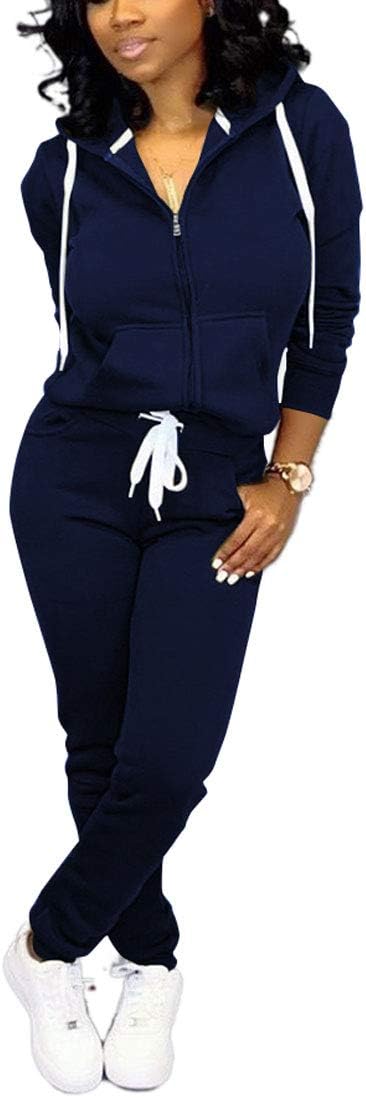 Damen Jogginganzug Kapuzenpullover Set Freizeitanzug-Dunkelblau-S-Luzern Mode