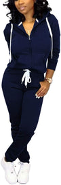 Damen Jogginganzug Kapuzenpullover Set Freizeitanzug-Dunkelblau-S-Luzern Mode