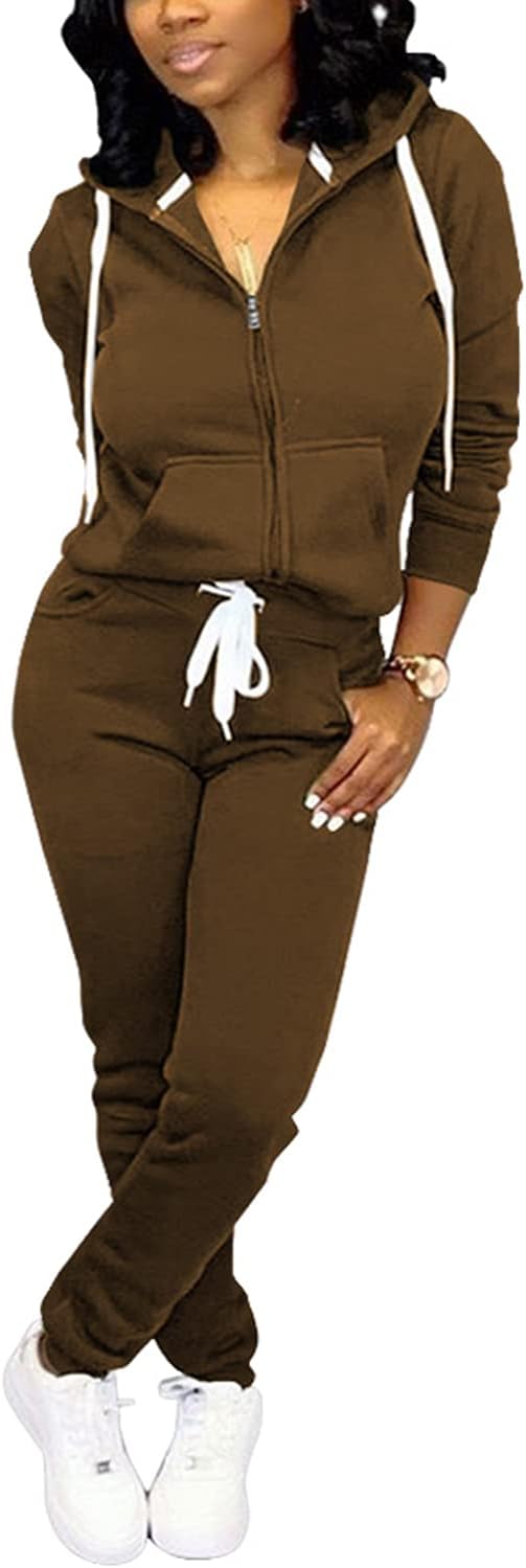Damen Jogginganzug Kapuzenpullover Set Freizeitanzug-Dunkelbraun-S-Luzern Mode