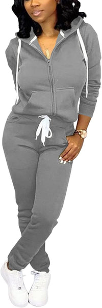 Damen Jogginganzug Kapuzenpullover Set Freizeitanzug-Dunkelgrau-S-Luzern Mode