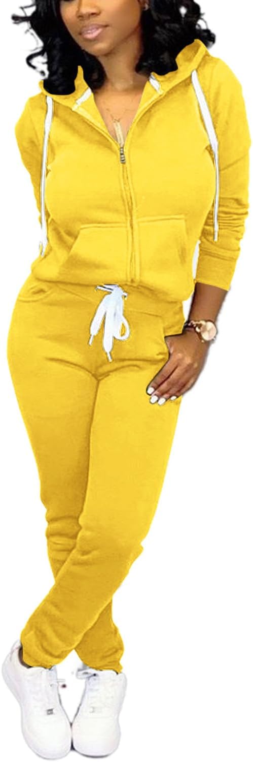 Damen Jogginganzug Kapuzenpullover Set Freizeitanzug-Gelb-S-Luzern Mode
