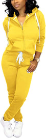 Damen Jogginganzug Kapuzenpullover Set Freizeitanzug-Gelb-S-Luzern Mode