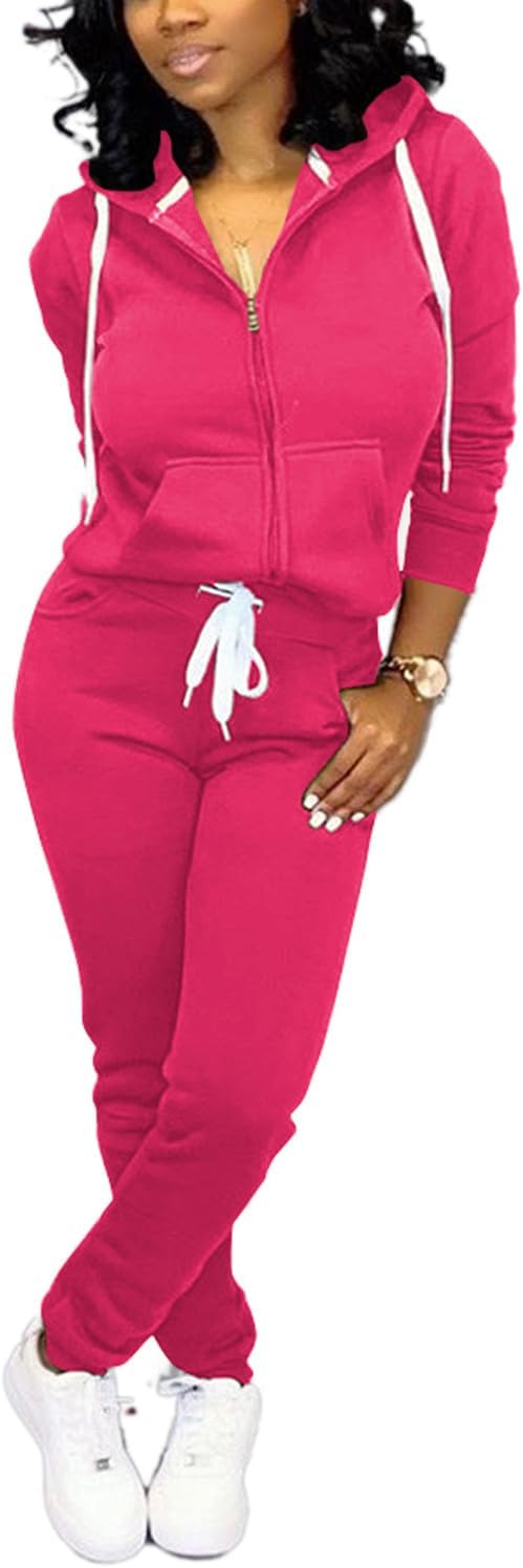 Damen Jogginganzug Kapuzenpullover Set Freizeitanzug-Rosa-S-Luzern Mode