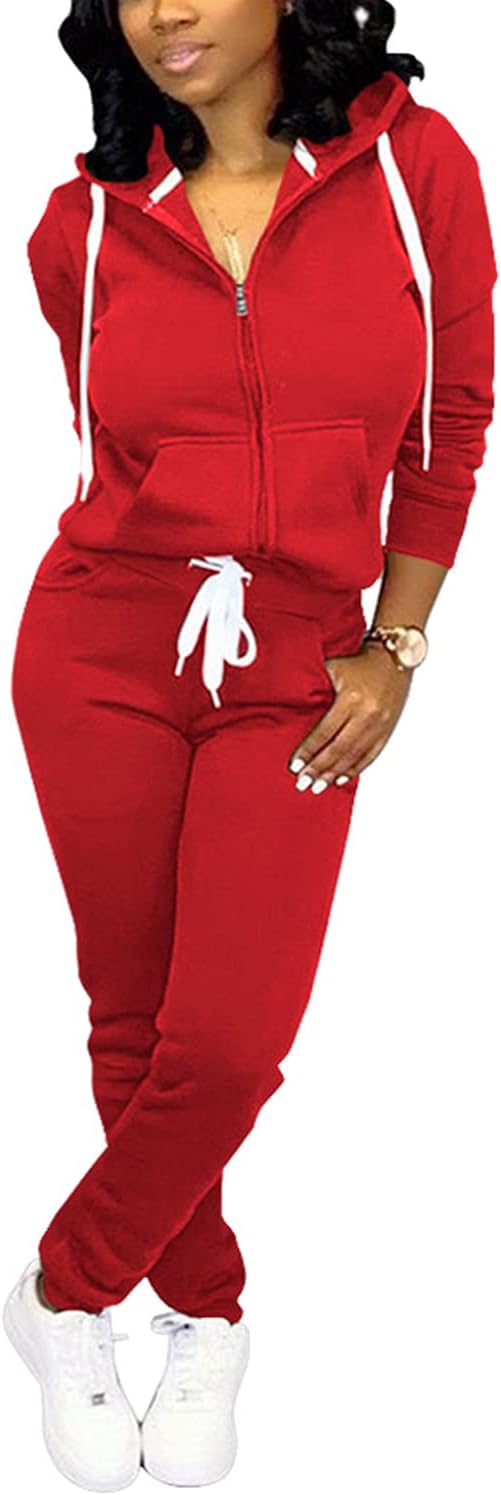 Damen Jogginganzug Kapuzenpullover Set Freizeitanzug-Rot-S-Luzern Mode